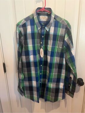 Men's Plaid Button-Down Shirt in Blue & Green by Bestall
